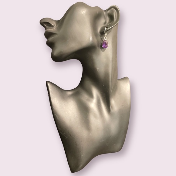 Purple Stone Teardrop Shaped Earrings - Picture 2 of 3